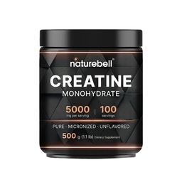 NatureBell Creatine Monohydrate Powder - 500g - Micronized Powder - 서빙 당 5,000mg Creatine 제공 - 사전 운동 또는 포스트 운동 지원 * - Vegan & Keto Friendly - Unflavored