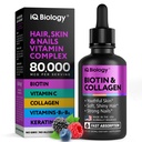 머리 성장, 피부 & 못을 위한 액체 Biotin - 80,000 mcg 머리 비타민 하락 - 여분 힘 Biotin 5000mcg, 교원질, Hyaluronic 산을 가진 Keratin - 여자 & 남자를 위한 Multivitamin 보충교재 - 2개 fl oz