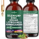 Thyroid 지원 드롭 - 셀렌, 아연, 이오딘, L 티로신, Ashwagandha, Turmeric, Schisandra Guggu, Cayenne, Basil - 액체 보충 Folate 구리 알코올 - 무료, 비 GMO - 2 온스