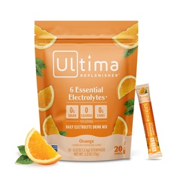 Ultima Replenisher Daily Electrolyte Powder Drink Mix -Sugar Free - Orange, 20 Stickpacks - 6 Key Electrolytes 및 Trace Minerals - Keto Friendly, Vegan, Non-GMO가있는 하이드로 션 패킷