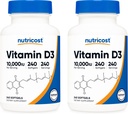 Nutricost 비타민 D3 10,000 IU, 240 연약한 젤 모자 (2개의 병)