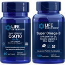 Life Extension Super Ubiquinol Coq10, 100 Mg, 60 Softgels | Super Omega-3 Epa/dha Fish Oil, 120 Softgels | Heart & Brain Health Supplements, 염증 관리, 노화 방지 지원.