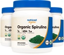 Nutricost 유기 Spirulina 분말 Unflavored, 1LB 컨테이너 454 서빙 (3 병) - Vegan, GMO 무료 및 글루텐 무료
