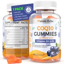 성격 Echo® CoQ10 Gummies 100mg의 비타민 D3 & K2, Coenzyme Q10 보충교재 블루베리 풍미, 설탕 자유로운, 심장 건강, 뼈 지원 & 산화 방지제, 비 GMO 60 Gummies를 가진 CoQ10 보충교재