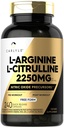 Carlyle L-Arginine L-Citrulline 보충교재 | 2250mg | 240의 분말 캡슐 | Nitric 산화물 전구 | Free Form | Non-GMO & 글루텐 프리