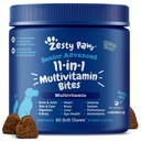 Zesty Paws Senior Dog Multivitamin Treats - 개를위한 글루코사민 + 소화 효소 & 프로바이오틱스 - 곡물 무료 개 비타민 및 스킨 & 코트에 대한 보충 + 면역 건강 닭 - 고급 - 90ct