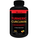 ML Naturals Organic Turmeric Curcumin - 1,800mg, 뿌리 추출물 300mg - 120mg 유기농 생강 및 15mg 검은 후추 (포장 당) - 180 식물성 캡슐 - Non-GMO