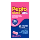 Pepto Bismol ULTRA Caplets, Upset Stomach Relief, Nausea Relief, Heartburn Relief, Indigestion Relief, 성인을위한 항 Diarrhea 약물 - 5 증상 완화, 24 ct