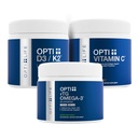 Opti+ 뼈 & 합동 건강 뭉치 - 비타민 D3 K2, rTG Omega-3 & 비타민 C 보충교재 장비 | 지원 뼈 조밀도, 합동 웰니스 & 교원질 생산* | 3-Product 매일 지원 팩
