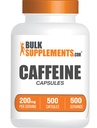 BulkSupplements.com 카페인 200mg 캡슐 - 에너지 부스트, 카페인 알약 200mg에 대한 보충 - 글루텐 무료, 1 서빙 당 캡슐, 500 개 (팩 1)