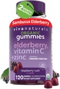 Viva Natural Sambucus Elderberry Gummies for Adults (120 카운트) - 3in1 Black Elderberry 비타민 C 및 아연 Immune 지원 Gummies, Chewable Elderberry 보충제, 아연 Immunity Gummies
