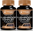 WELLNESS LABSRX 버섯 보충 캡슐 10 : 1 추출물, 버섯 복합 캡슐 1000mg, 터키 꼬리, Cordyceps, Reishi - 2 팩과 사자 Mane 보충