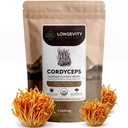 Longevity Botanicals 유기 Cordyceps 버섯 추출물 분말 100g | 농축 10 : 1 비율 | 100 % 과일 Bodies | 에너지, 체력 및 호흡 지원을위한 Cordyceps Militaris 천연 보충
