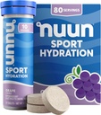 Nuun 스포츠 마그네슘, 칼슘, 칼륨, 염화물 및 나트륨, 글루텐 무료 및 채식, 포도, 8 팩 (80 인분 총)과 전자 정제