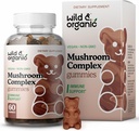 Wild & Organic Mushroom Gummies - 사자 Mane, Cordyceps, 터키 꼬리, Reishi, Chaga, Maitake - 10-in-1 Complex - 면역 및 뇌 지원을위한 버섯 보충 구미 - 60 개