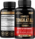 Tongkat Ali Men 1350mg Complex - Fadogia Agrestis | Tribulus Terrestris - 에너지, 강도 및 성능 지원 - 추가 강도 200 : 1 추출물 - 3rd Party Tested, Made in USA - 120 캡슐 / 2 개월