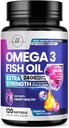 오메가 3 물고기 기름은 2400mg를 보충합니다 - 3배 힘 Omega 3 지방산, 자연적인 심장 건강 두뇌 & 합동 지원 - EPA & DHA를 가진 지방산 - 야생 잡힌 물고기 기름 보충교재 - 120 Softgels