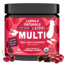Llama Naturals Kids Multivitamin Gummies, Vegan, 비타민 D, C & K, 유아 Real Fruit Gummy Vitamins, Chewable Supplement, 전체 식품 멀티 비타민, 추가 설탕 지팡이, 체리, 90 Ct