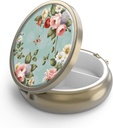 Pill Case Pill Box with Mirror Retro 3 Compartment Purse 또는 Pocket Bronze Small Roud Pill Box 또는 Vitamins, Fish Oil, Supplements, Pill Containe Travel Gifts(영어) Retro 녹색 꽃)