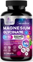 마그네슘 글리세라이드 500mg - 매우 흡수를위한 킬레이트 - Bone, 근육, Nerves & Heart Health, 자연의 수면 지원, 전체 바디 지원을위한 최고의 마그네슘 보충 알약 - 60 정제