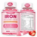 Vegan 2 팩 철 보충 여자 & 남자, 빈혈, 혈액 빌더 & 에너지 지원 비타민 C, A, B Complex, Folate, CoQ10, Sugar Free, Non-GMO, 120 조사와 함께