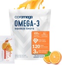 Coromega 오메가 3 물고기 기름 보충교재, Softgels, 주황색 풍미, 120 단 하나 Serve Squeeze 소포 보다는 3X 더 나은 흡수를 가진 Omega-3s의 650mg