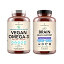 AMANDEAN 두뇌 & Vegan Omega-3 번들 : 마그네슘 스eonate, USA-Grown Lion 's Mane 6 : 1, Alpha-GPC 및 조류 DHA / EPA. 뇌, 눈, 심장 및 피부 건강을위한 식물 기반 필수 지방. 물고기 기름 대안.