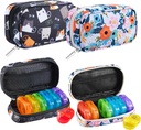 Serfeymi Weekly Travel Pill 주최자 2 Times A Day AM PM Rainbow Pill Box 7 Day with 지퍼 캔버스 알약 케이스, 약 주최자, 비타민, 생선 기름 - 검정 02 + Bloom 01