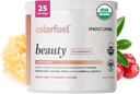 Sprout Living, Colorfuel Beauty Powder Drink Mix, Organic Superfoods + Adaptogens | 헤어, 피부 및 손톱 지원, Vegan Collagen Boost, Biotin, 실리카, 비타민 C, 슈퍼 베리 맛 (25 서빙)