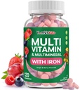 YumVs Kids Multivitamin with Iron & Minerals Chewable Tablets - 유아 및 어린이 연령 2 +을위한 포도 & Berry 풍미 비타민 - 면역 지원을위한 매일 멀티 비타민 - Kosher, Non-GMO - 120 Chewables