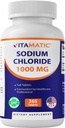 Vitamatic 염화 나트륨 1000mg – 365 정제 전해질 보충 & Hydration 지원 – 비 GMO, 글루텐 자유로운