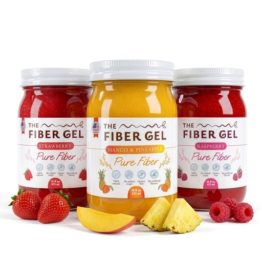 (Bundle) Balanced Trio – High Dietary Fiber Prebiotic Gel Formula — 100% Natural & Clean Label – Mango & Pineapple, Raspberry, and Strawberry, 48 oz.