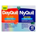 VICKS DayQuil & NyQuil SEVERE Co-Pack, Cold & Flu Medicine, Headache, Fever, Sore Throat, Minor Aches & Pain, Congestion, Sinus Pressure, Stuffy Nose 및 Cough, 48 LiquiCaps에 대한 강력한 구호