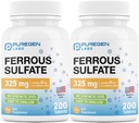 Puregen Labs Ferrous Sulfate 325 mg (65 mg 요소 철) 높은 Potency Iron Supplement | 인공 색 첨가제 없음 - 미국에서 만든 총 400 정제