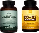 Natural Rhythm Triple Calm Magnesium 150 mg - 120 캡슐 - 마그네슘 복합 보충교재 W/Natural Rhythm 비타민 D3 + K2 (MK7) Plus Vitamin A, Bone, Heart, & Immune Health, 30 캡슐