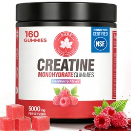 Creatine Monohydrate Gummies 5000mg Per Serving, 160 Count, NSF Certified, Muscle Growth, Strength & Recovery Support for Men & Women, Raspberry Flavor