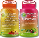 산화 및 면역 지원 번들 - 유기 Acerola Cherry & Camu Camu를 가진 Liposomal 비타민 C 1500mg + 철, Superfoods, Probiotics & 효소를 가진 Women's Daily Multivitamin – 비 GMO