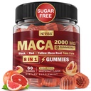 Maca Root Filled Gummies 2000mg for Women Men | 슈가프리 | 유기농 블랙, 레드, 옐로우 마카 뿌리 수풀 거미 Chews with Ashwagandha Ginseng & 아연 | 비건, 비 GMO, 자몽 맛, 60 조사