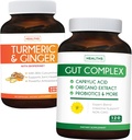 $ 11 (23% 할인) - Gut Balance 번들 - 균형 잡힌 Gut 건강 및 Probiotic 지원 (120 캡슐) 및 Turmeric 및 Ginger 95 % Curcuminoids 및 Bioperine (90 캡슐)