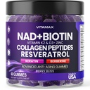 NAD+, Resveratrol, Berberine, & Biotin 노화 방지 거미 - 머리, 피부, 못 & 합동 보충교재 - 교원질 펩티드, Keratin, 아연, 비타민 K2 & D3 Gummies - 재생 비 GMO - 미국 60 조사에서 만드는