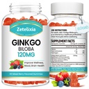 여자와 남자를 위한 2 팩 Ginkgo Biloba Gummies, 뇌 보충교재는 더 나은 계류 및 초점, Vegan 혼합 Berry 풍미 120 조사를 개량합니다