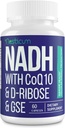 NADH 50mg + CoQ10 200mg + D-Ribose 150mg 보충교재, 밀어주는 NAD+ 면역 체계, 세포 에너지, 초점, 감소된 Nicotinamide 아데닌 Dinucleotide, 60의 Veggie 캡슐을 위한 보충교재