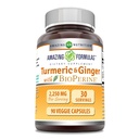 Amazing Formulas Turmeric Curcumin & Ginger with BioPerine Supplement | 2250 Mg | 90 Veggie Capsules | Non-GMO | 글루텐 프리 | 미국