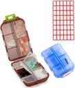 Pill Case (2 Pack) - 10 구획을 가진 휴대용 작은 보충교재 정제 콘테이너 상자 - 여행 여행 주머니 지갑 (Blue+Chocolate)를 위한 약 비타민 조직 분배기 홀더 저장