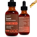 Super Mushrooms 8-in1 - 2 fl oz 액체 추출물 - 뇌 부스터 및 면역 지원 드롭 - Reishi, Lion`s Mane, Cordyceps, Chaga, Mitake, 터키 꼬리, Shiitake, Agaricus - 높은 효능 - 45 일 공급