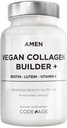 Amen Plant-Based Vegan Collagen Builder 보충교재 - 유기 전체적인 음식, Lutein, 비타민 C, Biotin, Lysine, Proline Collagen 승압기 - 유기 크랜베리, 레몬, 딸기 - 하루 30 캡슐