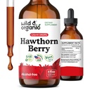 Wild & Organic Hawthorn Berry Tincture 600 mg - 전체 지원을위한 액체 Hawthorne Berry 보충 - Vegan, Sugar & Alcohol-Free Fruit Extract Drops - 4 fl oz