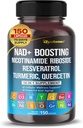 NAD + 부스트 Trans-Resveratrol Turmeric Quercetin Rosemary Bilberry Sage Green Tea Oregano Nettle Milk Thistle Black Pepper -150 캡슐 - 미국에서 만든
