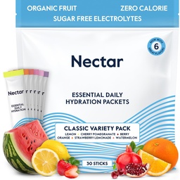 Nectar Hydration Packets - Electrolytes Powder Packets - Sugar Free & 0 Calorie - Dehydration Relief 및 Rehydration (Variety 30 Pack)를 위한 유기 과일 액체 매일 IV Electrolytes 분말