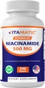 Vitamatic Niacinamide 500 mg 240 정제 - 플러시 무료 비타민 B3 - 에너지 생산 지원
